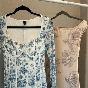 Floral Easter Blue and Cream Dress size M